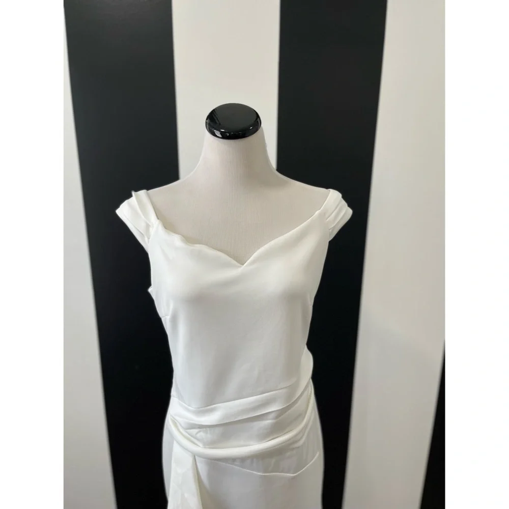 Venus White Cap Sleeve Ruffle Detail Dress NWOT - Picture 2 of 6